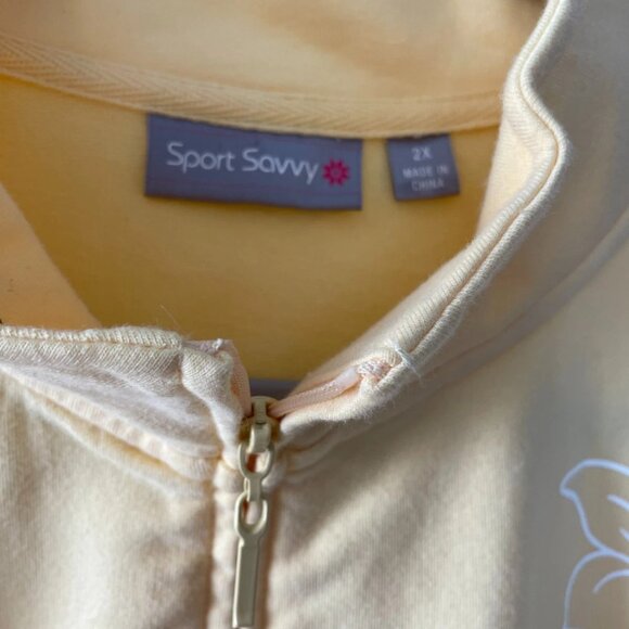 Sport Savvy Womens Yellow Floral French Terry Stand Collar Full Zip Jacket Sz 2X - Picture 3 of 7